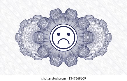 Blue abstract rosette with sad face icon inside