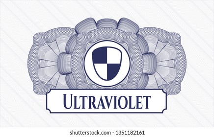 Blue abstract rosette with shield, safety icon and Ultraviolet text inside