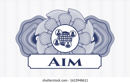 Blue abstract rosette with social network icon and Aim text inside