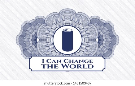Blue abstract rosette with soda can icon and I Can Change the World text inside