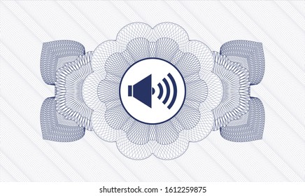 Blue abstract rosette with sound icon inside