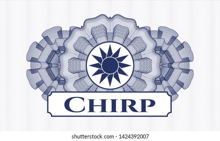Blue abstract rosette with sun icon and Chirp text inside