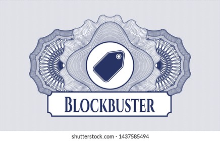 Blue abstract rosette with tag icon and Blockbuster text inside