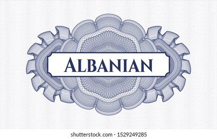 Blue abstract rosette with text Albanian inside