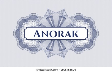 Blue abstract rosette with text Anorak inside