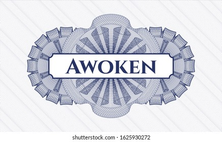Blue abstract rosette with text Awoken inside