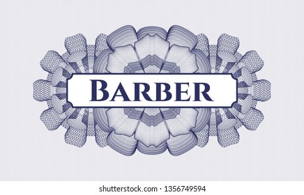 Blue abstract rosette with text Barber inside
