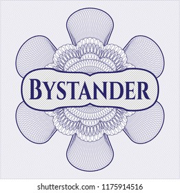 Blue abstract rosette with text Bystander inside