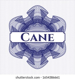 Blue abstract rosette with text Cane inside
