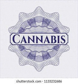 Blue abstract rosette with text Cannabis inside
