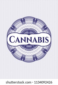 Blue abstract rosette with text Cannabis inside
