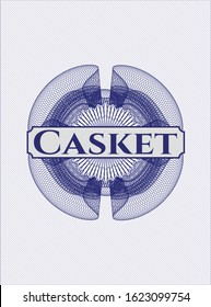 Blue abstract rosette with text Casket inside