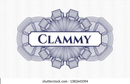 Blue abstract rosette with text Clammy inside