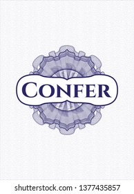 Blue abstract rosette with text Confer inside