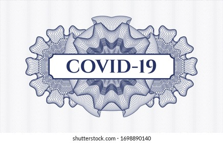 Rosette abstracto azul con texto COVID-19 dentro