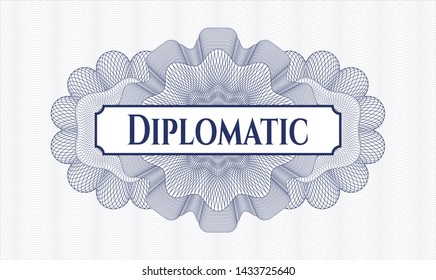 Blue abstract rosette with text Diplomatic inside