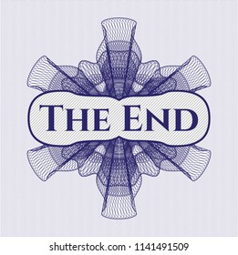 Blue abstract rosette with text The End inside