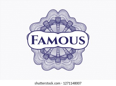 Blue abstract rosette with text Famous inside