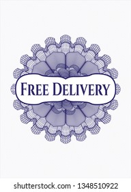 Blue abstract rosette with text Free Delivery inside