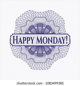 Blue abstract rosette with text Happy Monday! inside