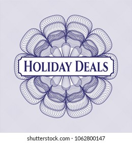 Blue abstract rosette with text Holiday Deals inside