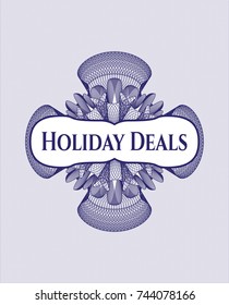 Blue abstract rosette with text Holiday Deals inside