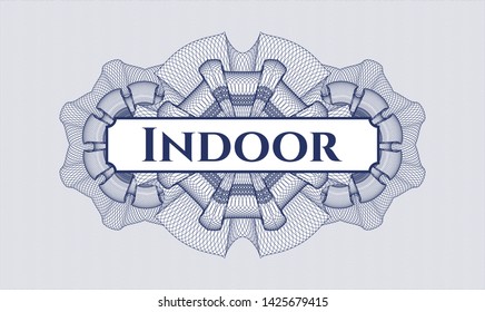 Blue abstract rosette with text Indoor inside