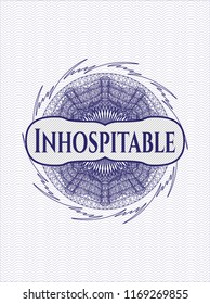 Blue abstract rosette with text Inhospitable inside