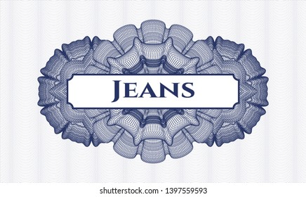 Blue abstract rosette with text Jeans inside