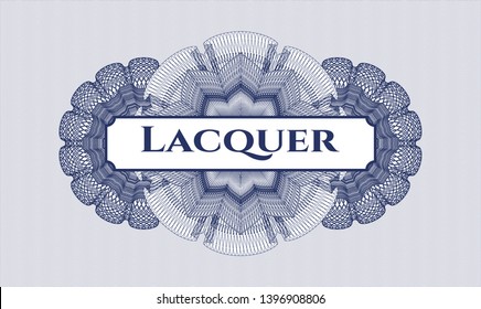 Blue abstract rosette with text Lacquer inside