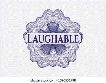 Blue abstract rosette with text Laughable inside