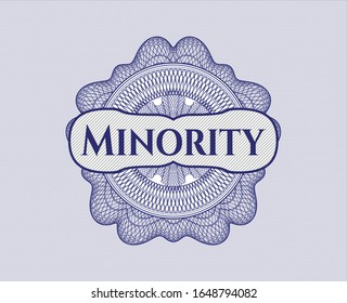Blue abstract rosette with text Minority inside