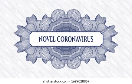 Blaues abstraktes Rosett mit Text Novel Coronavirus innen