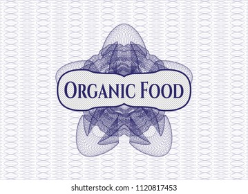 Blue abstract rosette with text Organic Food inside