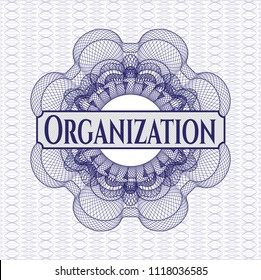 Blue abstract rosette with text Organization inside