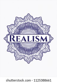 Blue abstract rosette with text Realism inside