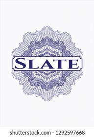Blue abstract rosette with text Slate inside