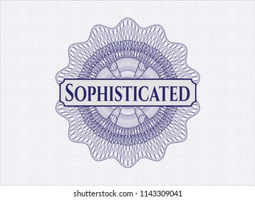 Blue abstract rosette with text Sophisticated inside