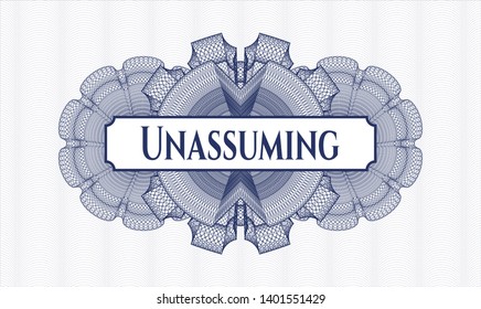 Blue abstract rosette with text Unassuming inside