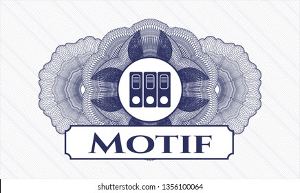 Blue abstract rosette with three folders icon and Motif text inside