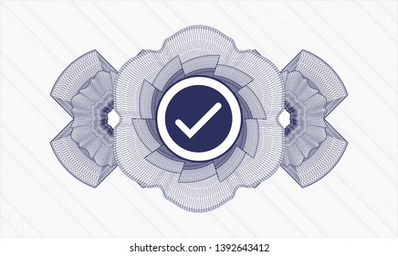 Blue abstract rosette with tick icon inside