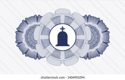 Blue abstract rosette with tombstone icon inside