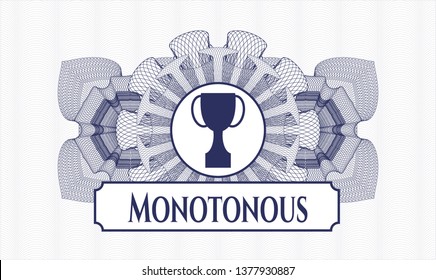 Blue abstract rosette with trophy icon and Monotonous text inside