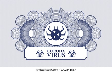 Blue abstract rosette. Vector Illustration. Detailed with bug icon and Coronavirus text inside