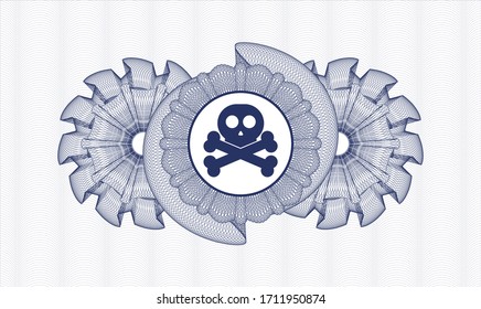 Blue abstract rosette. Vector Illustration. Detailed with crossbones icon inside