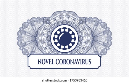 Blue abstract rosette. Vector Illustration. Detailed with coronavirus icon and Novel Coronavirus text inside