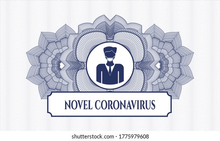 Rosette abstracto azul. Ilustración vectorial. Detallado con un hombre con un icono de máscara facial y un texto de Novel Coronavirus dentro