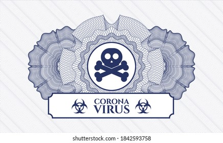 Blue abstract rosette. Vector Illustration. Detailed with crossbones icon and Coronavirus text inside