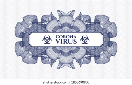Blaue abstrakte Rosette. Vektorgrafik. Detaillierte Beschreibung mit Text Coronavirus im Inneren
