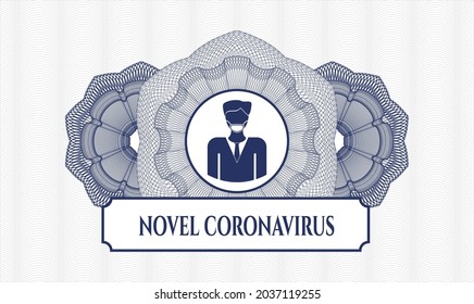 Blue abstract rosette. Vector Illustration. Detailed with man wearing face mask icon and Novel Coronavirus text inside